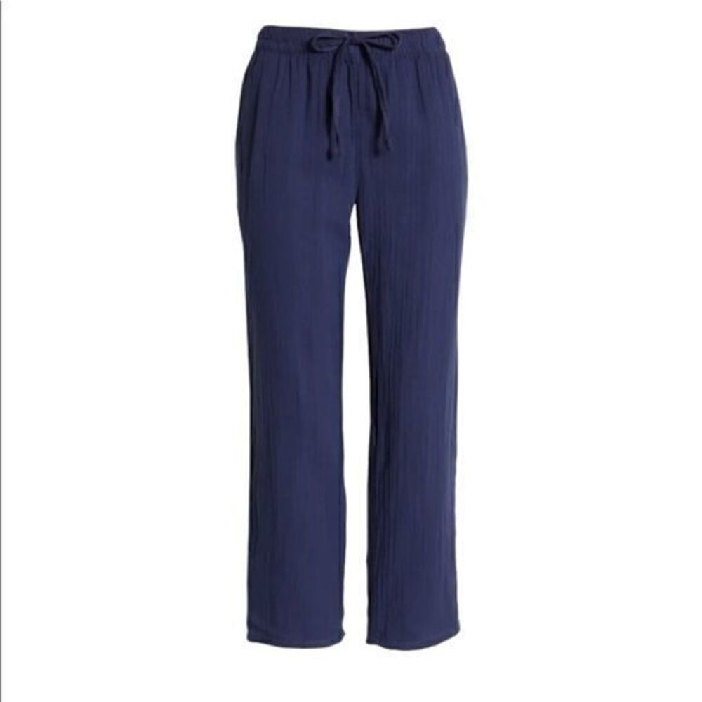 Caslon Nordstrom pull on pants textured cotton navy blue small NWT